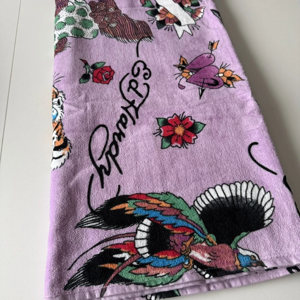 Ed Hardy Purple Bath Towel 4 Piece Set, 100% Cotton 2 Bath Towels 2Hand Towels